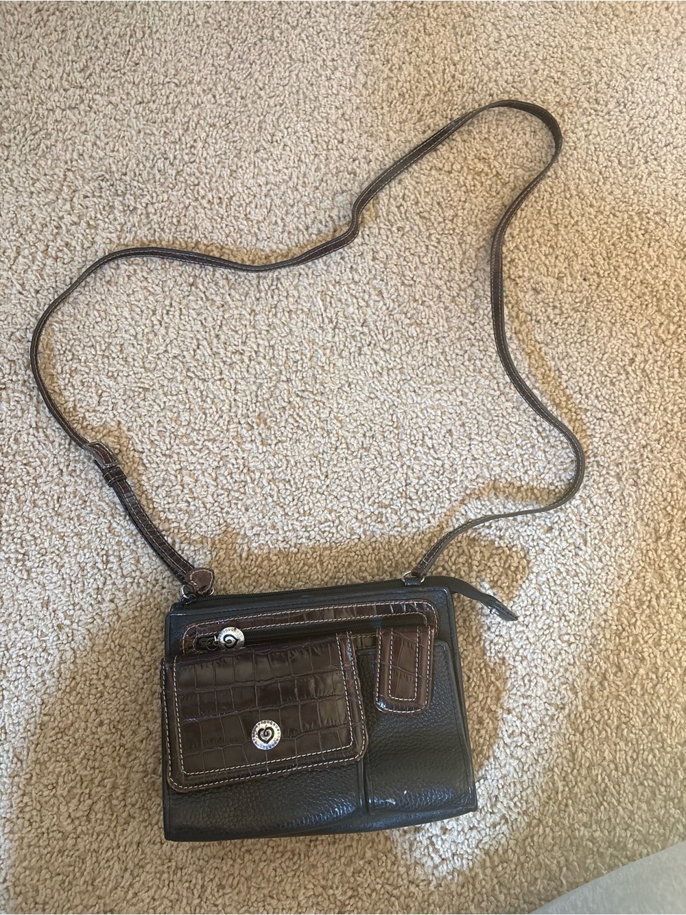 Brighton Vintage “Hudson” crossbody organizer Bag with Croc-Texture Pocket